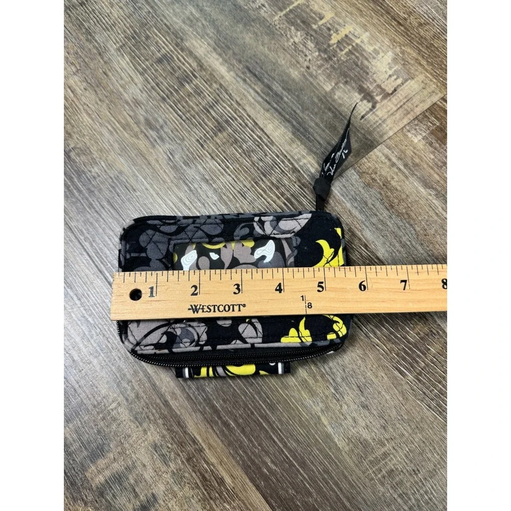Vera Bradley Night and Day Quilted Cotton Zip Around ID Wallet Black Yellow - Picture 2 of 11